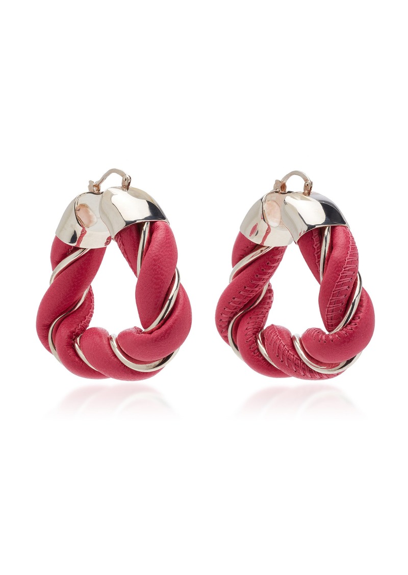 Bottega Veneta - Twist Triangle Leather-Trimmed Sterling Silver Earrings - Pink - OS - Moda Operandi - Gifts For Her