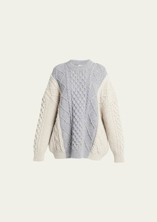 Bottega Veneta Aran Patchwork Cable-Knit Crewneck Sweater