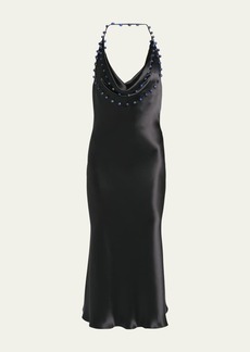 Bottega Veneta Beaded Halter Washed Fluid Shine Viscose Dress