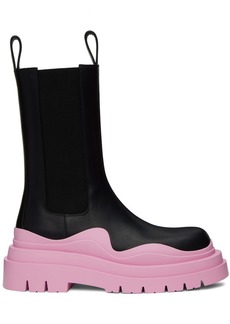 Bottega Veneta Black & Pink Tire Chelsea Boots