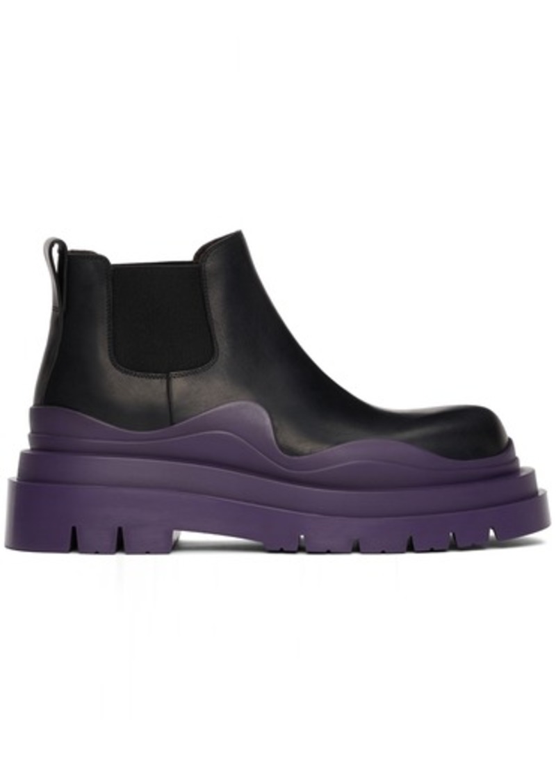 Bottega Veneta Black & Purple Low 'The Tire' Chelsea Boots