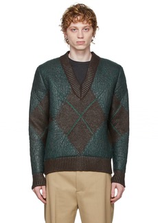 Bottega Veneta Brown & Green Argyle V-Neck Sweater