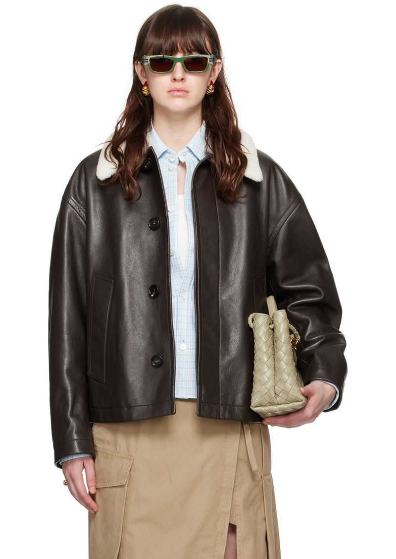 Bottega Veneta Brown Detachable Collar Leather Jacket