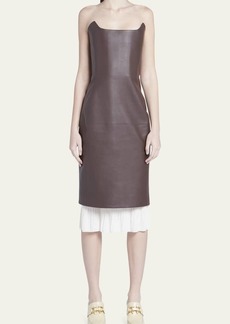 Bottega Veneta Cashmere-Blend Leather Strapless Midi Dress