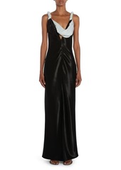 Bottega Veneta Contrast Cowl Bias Cut Hammered Satin Gown