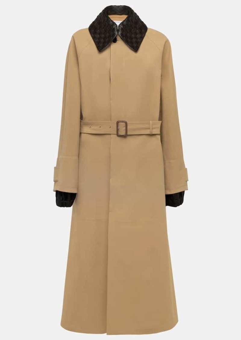 Bottega Veneta Leather-trimmed cotton-blend trench coat