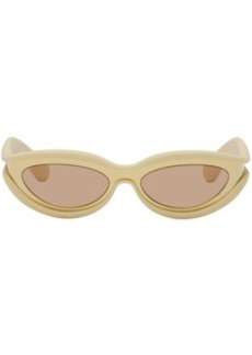 Bottega Veneta Gold & Beige Oval Acetate Sunglasses