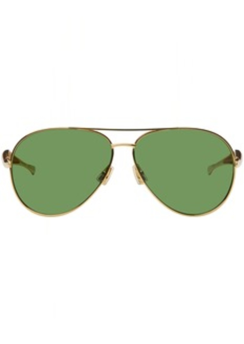 Bottega Veneta Gold & Green Sardine Aviator Sunglasses