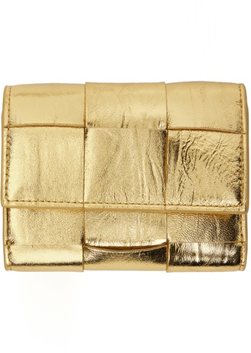 Bottega Veneta Gold Cassette Tri-Fold Zip Wallet