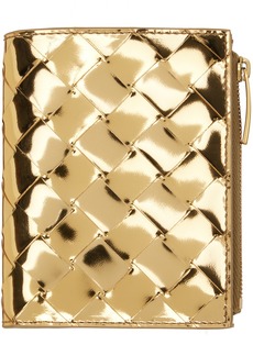 Bottega Veneta Gold Small Intrecciato Bi-Fold Zip Wallet