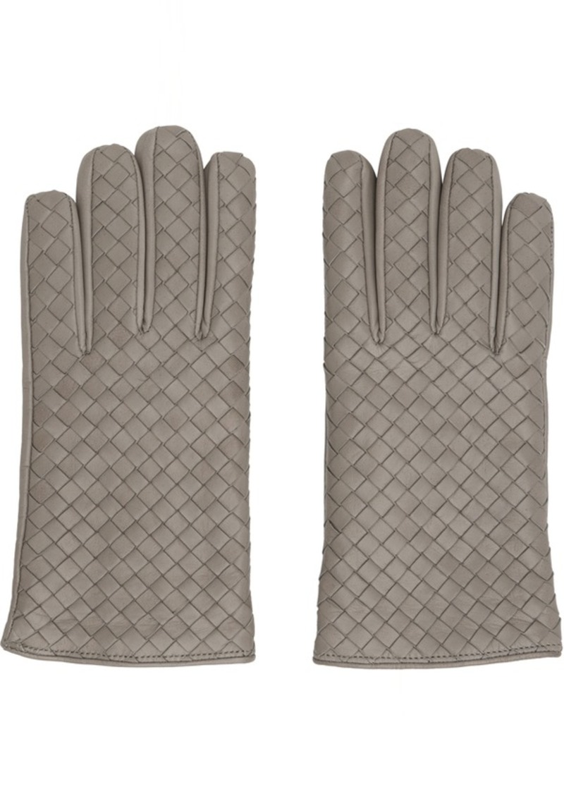 Bottega Veneta Gray Intrecciato Leather Gloves