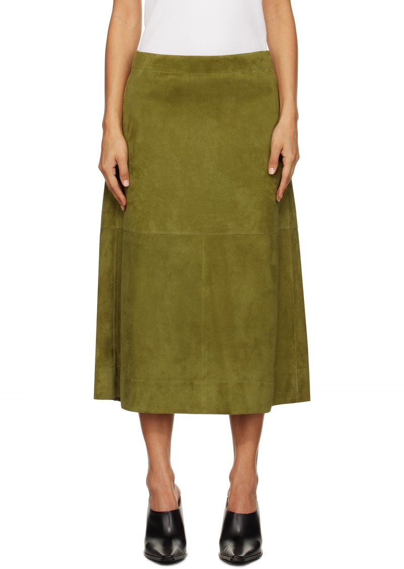 Bottega Veneta Green Full Grain Suede Midi Skirt