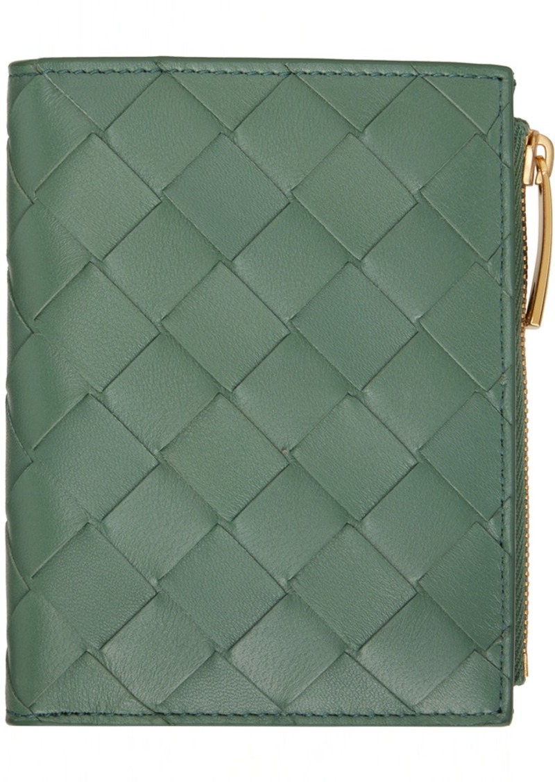 Bottega Veneta Green Small Intrecciato Bi-Fold Wallet