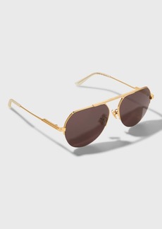 Bottega Veneta Half-Rimmed Metal Aviator Sunglasses