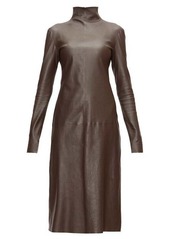 Bottega Veneta High-neck leather midi dress