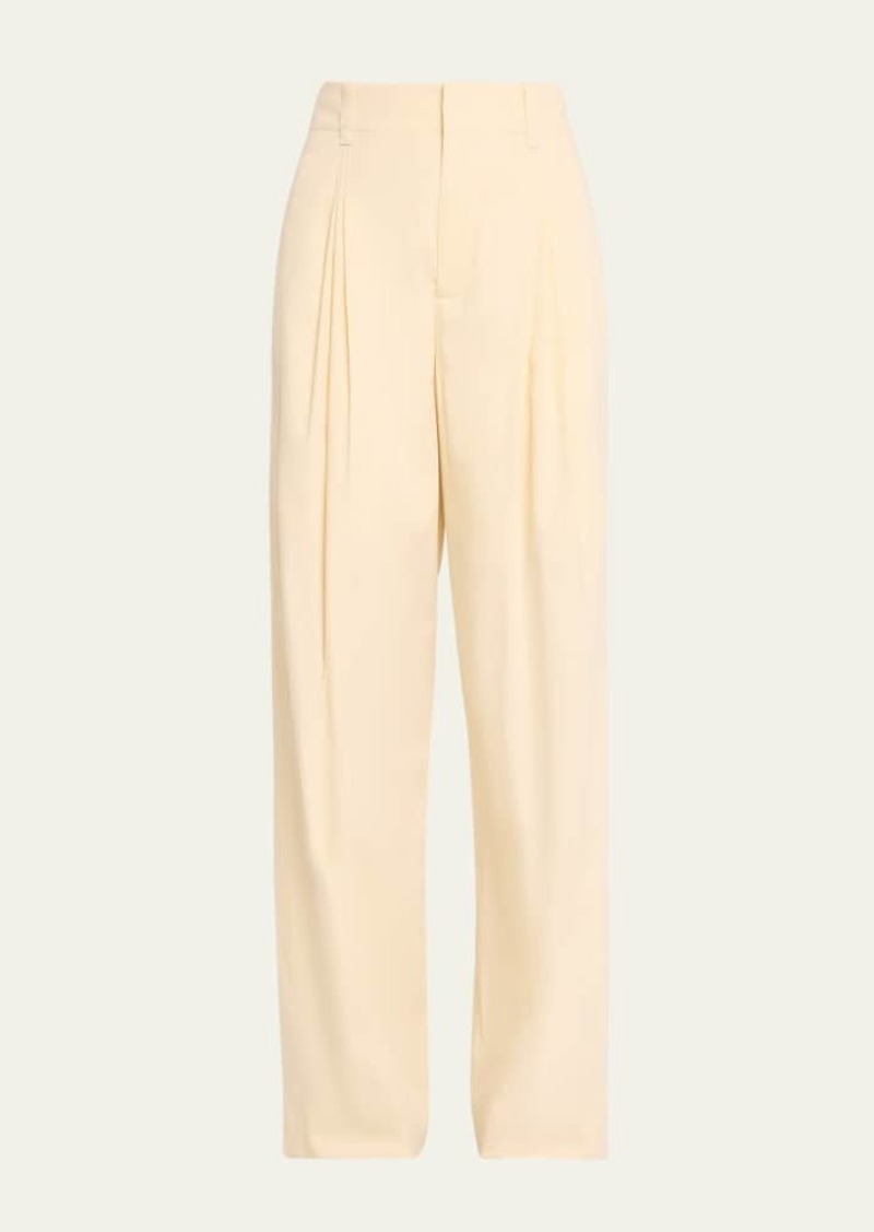 Bottega Veneta High-Rise Double Pleated Wide-Leg Technical Cotton-Silk Trousers