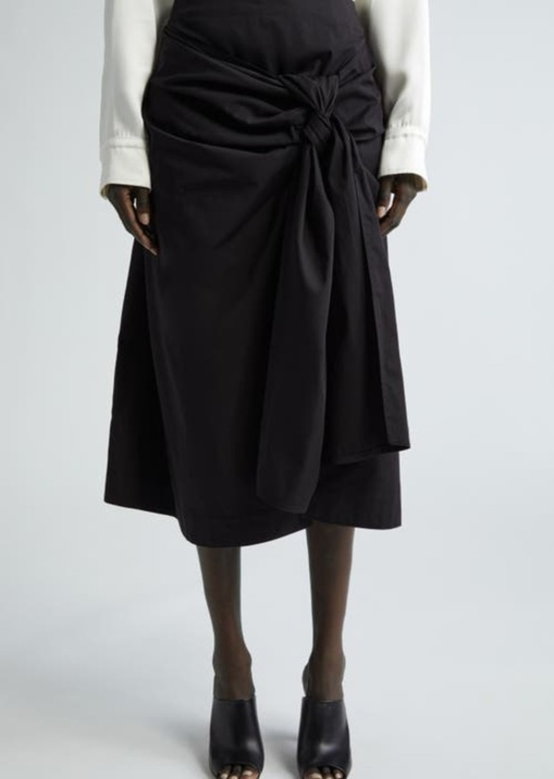 Bottega Veneta Knotted Cotton Poplin Midi Skirt