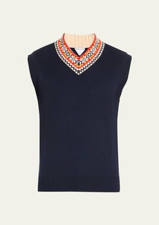 Bottega Veneta Men's Sweater Vest with Fair Isle Collar