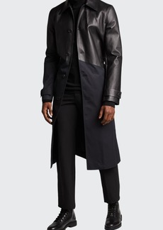 Bottega Veneta Men's Tech Trench Coat w/ Bonded Leather Top