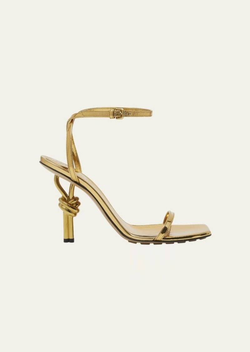 Bottega Veneta Metallic Knot-Heel Ankle-Strap Sandals