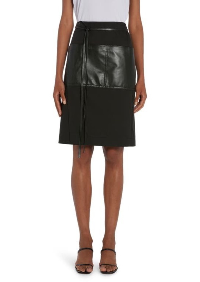 Bottega Veneta Mixed Media Cotton Twill & Leather Wrap Skirt