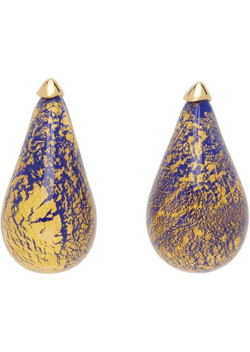 Bottega Veneta Navy & Gold Drop Glass Earrings