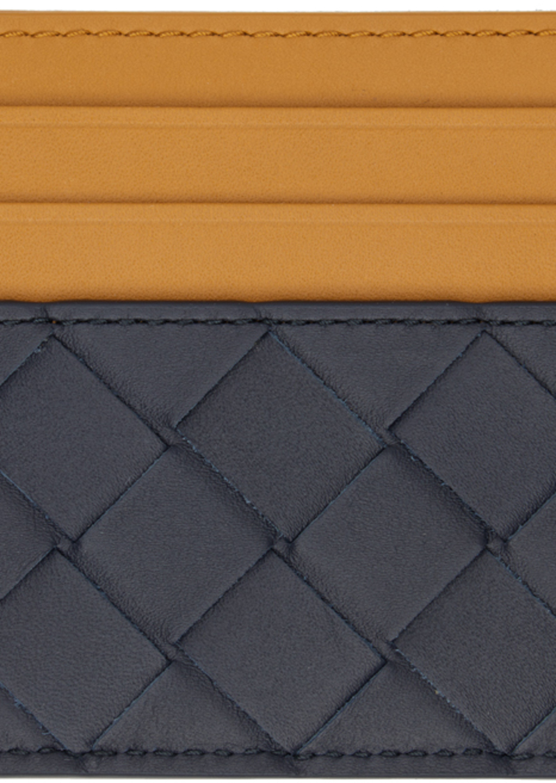 Bottega Veneta Navy & Orange Intrecciato Card Holder