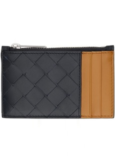 Bottega Veneta Navy & Orange Intrecciato Zipped Card Holder