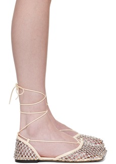 Bottega Veneta Off-White Sparkle Stretch Lace-Up Flat Sandals