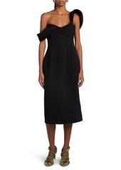 Bottega Veneta One-Shoulder Bonded Wool Tricotine Midi Dress