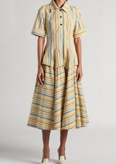 Bottega Veneta Optical Crinkle Check Cotton Midi Shirtdress