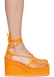 Bottega Veneta Orange Sporty Web Wedge Espadrilles