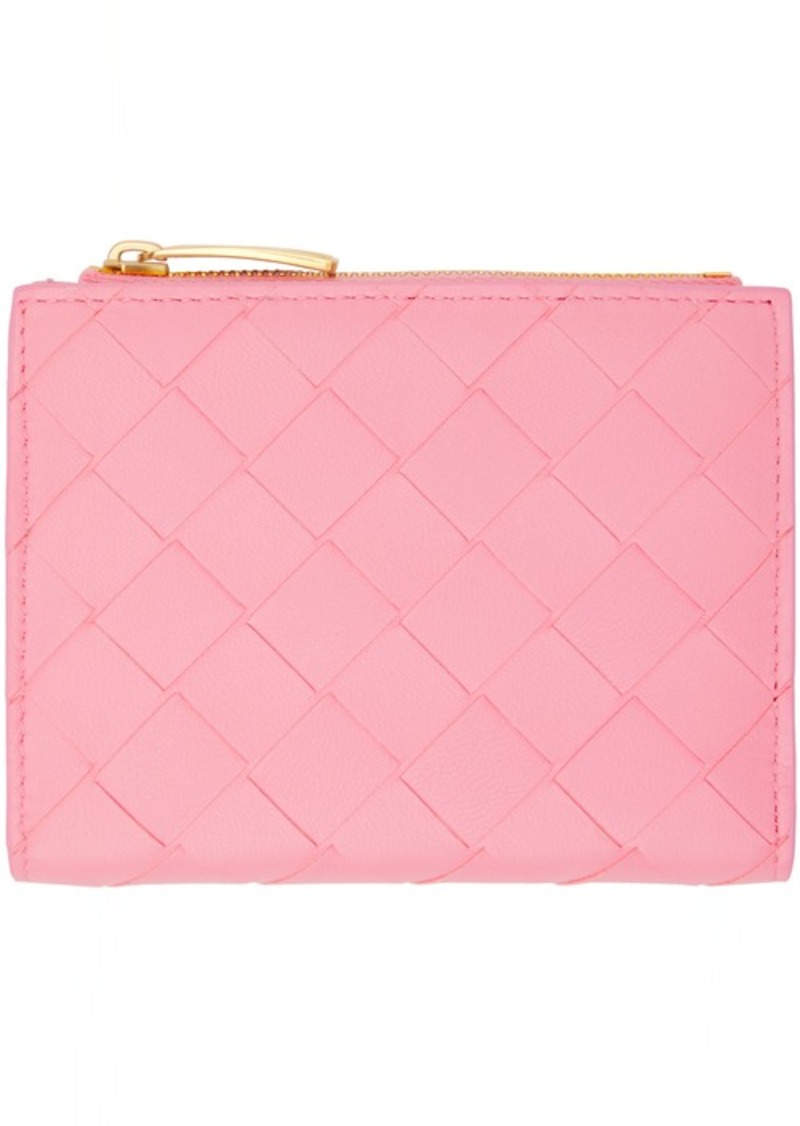 Bottega Veneta Pink Small Intrecciato Bi-Fold Zip Wallet