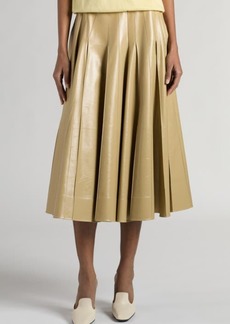 Bottega Veneta Pleated Lambskin Leather Midi Skirt