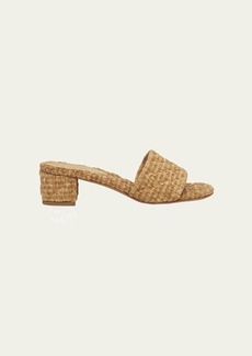 Bottega Veneta Raffia Block-Heel Slide Sandals