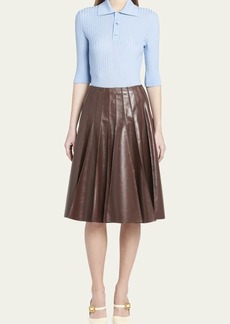 Bottega Veneta Smooth Nappa Leather Plisse Midi Skirt