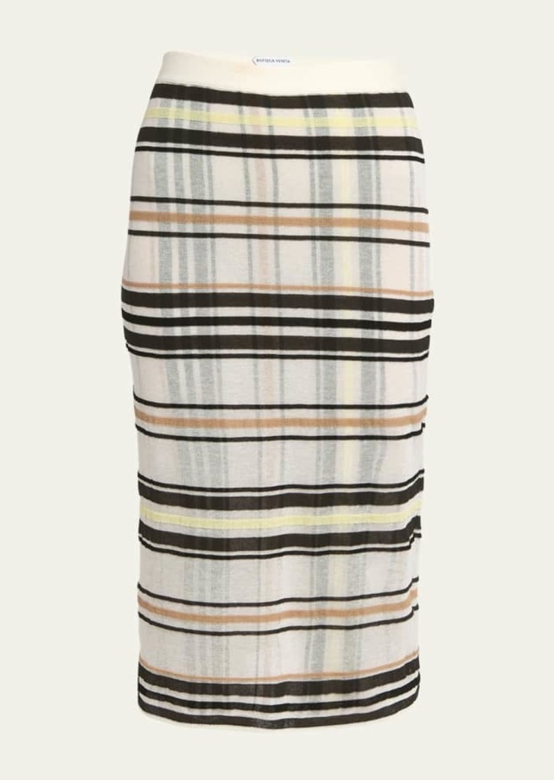 Bottega Veneta Stripe Check Knit Body-Con Midi Skirt