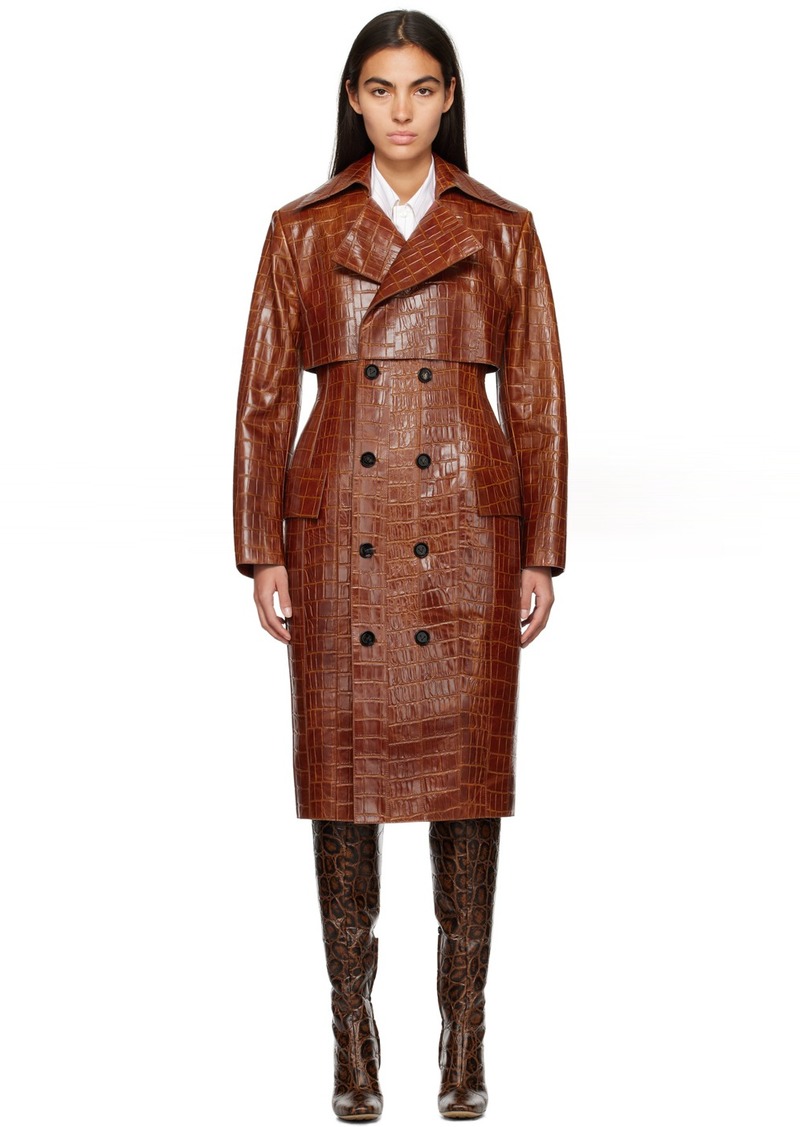 Bottega Veneta Tan Croc-Embossed Leather Coat