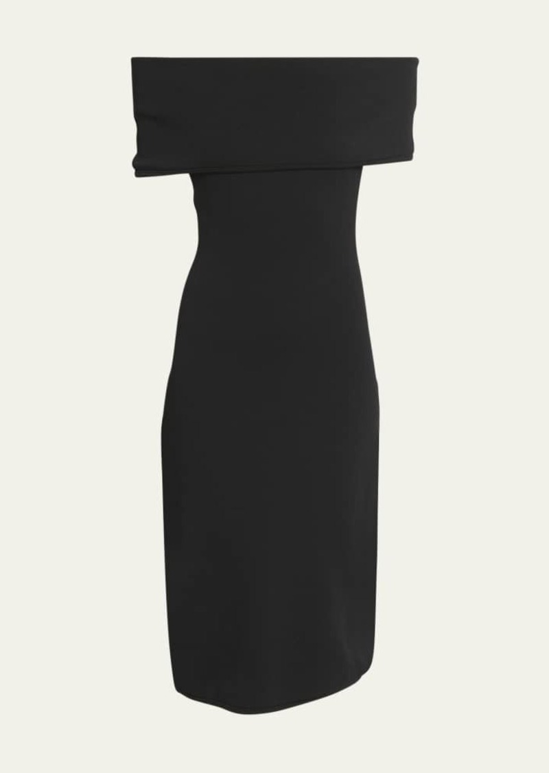 Bottega Veneta Textured Nylon Off-Shoulder Midi Dress