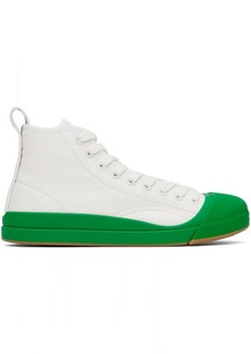 Bottega Veneta White & Green Vulcan Sneakers