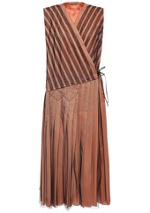 Bottega Veneta Woman Pleated Tulle Midi Wrap Dress Peach