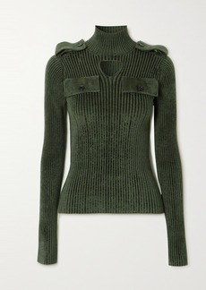 Bottega Veneta Cutout Ribbed Velour Turtleneck Sweater