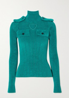 Bottega Veneta Cutout Ribbed Velour Turtleneck Sweater