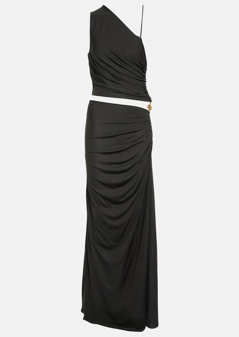 Bottega Veneta One-shoulder ruched jersey cutout gown