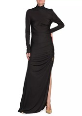 Bottega Veneta Ruched & Knot-Embellished Turtleneck Gown