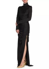 Bottega Veneta Ruched & Knot-Embellished Turtleneck Gown