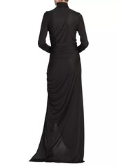 Bottega Veneta Ruched & Knot-Embellished Turtleneck Gown