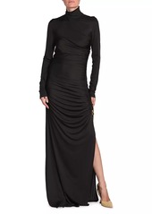 Bottega Veneta Ruched & Knot-Embellished Turtleneck Gown