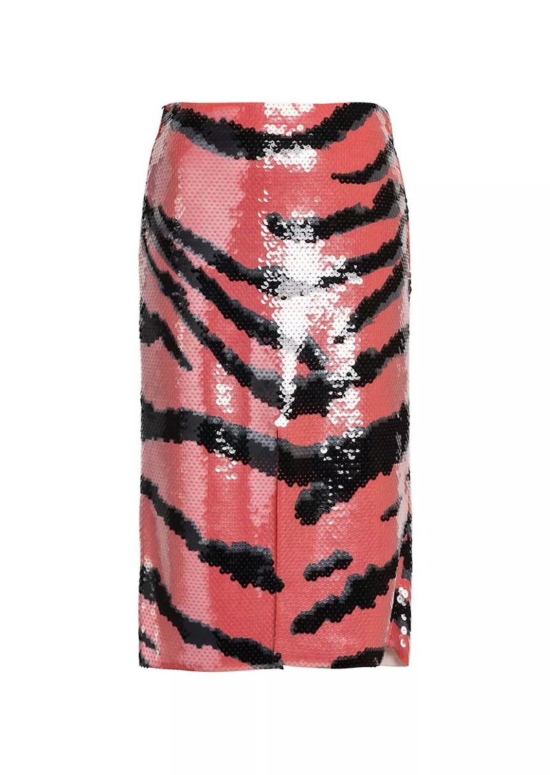 Bottega Veneta Sequin-Embroidered Tiger-Print Skirt