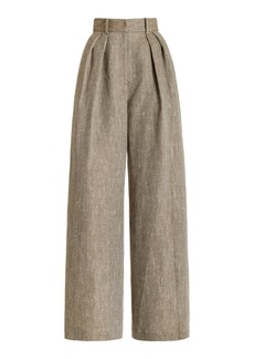 Brandon Maxwell - Herringbone Linen-Silk Wide-Leg Pants - Grey - US 10 - Moda Operandi